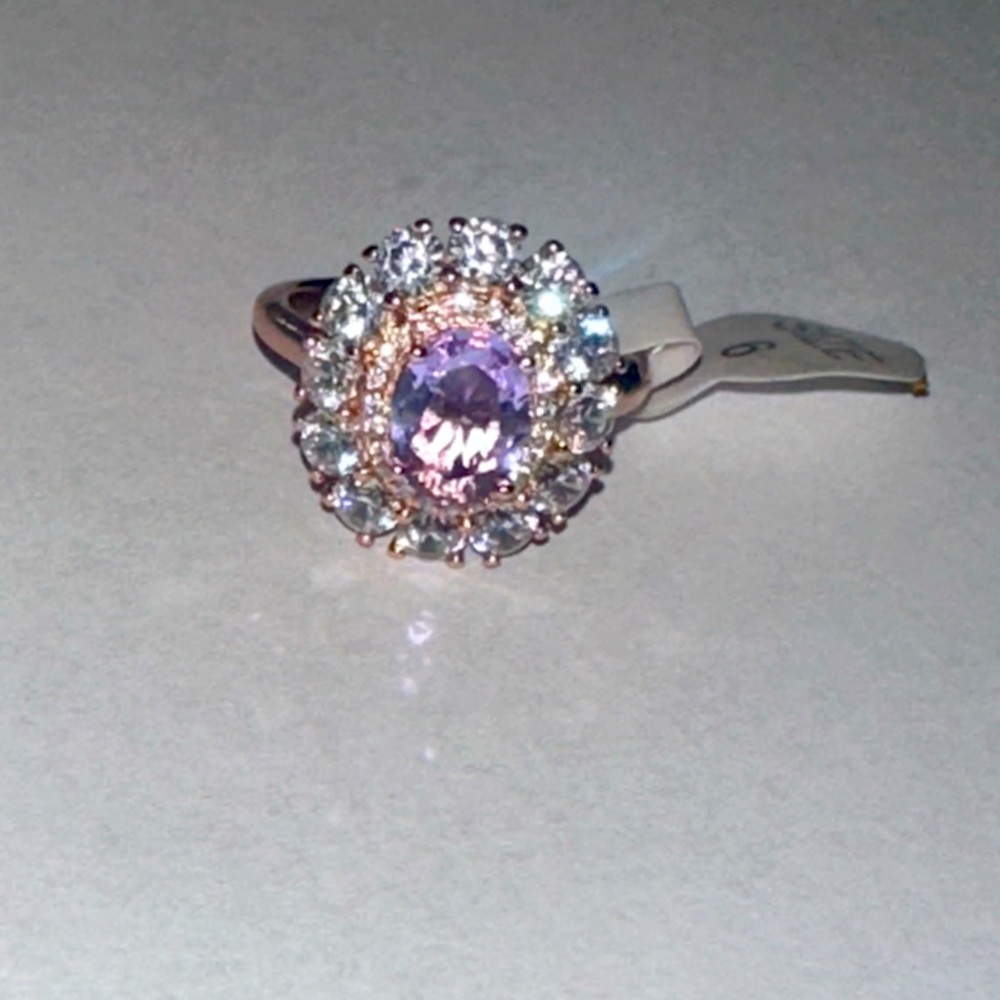 Bomb Party ring Lab created Light Amethyst on rose gold plate size 6 🌹